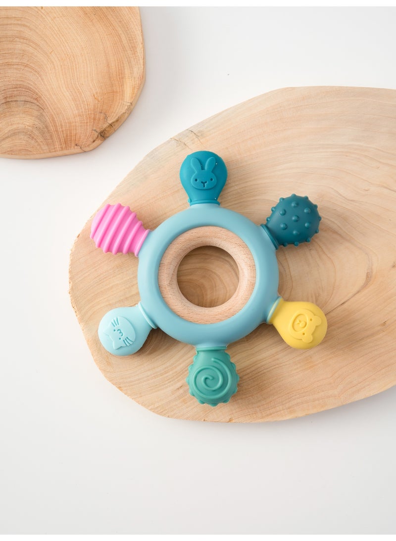 Mini Treasures BPA Free Baby TeetherToys - Silicone Toy with Wooden Rings for Soothing Teething Pain Relief - Image 2